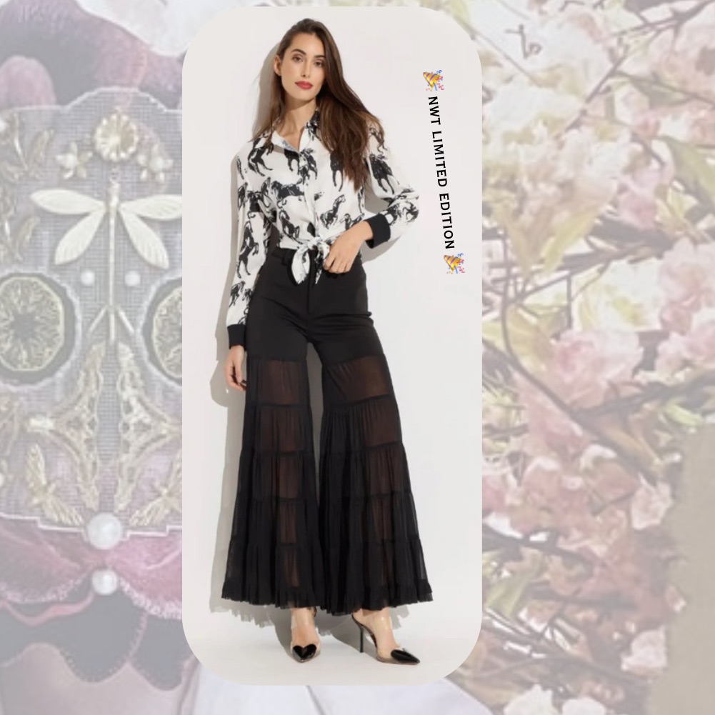 Oo La La Scuba Black Tiered Flowy Mesh Boho Pants